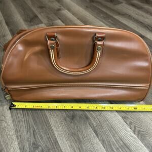 Vintage Brown Leather Medicine Bag Handbag Plastic Lining In Bottom Pocket